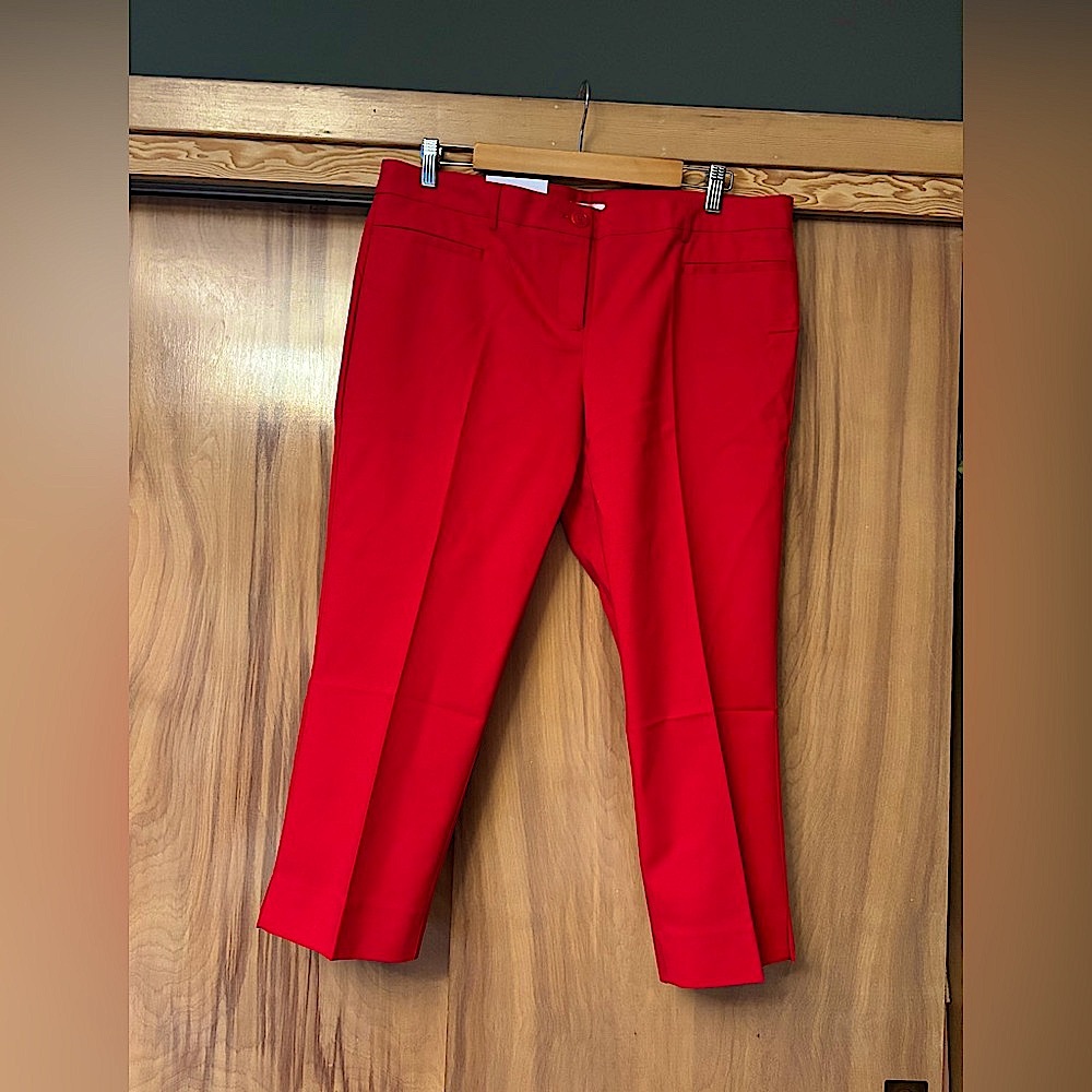 Vibrant Red Trousers, Red Capris, side slit, dressy dress pants, NWT